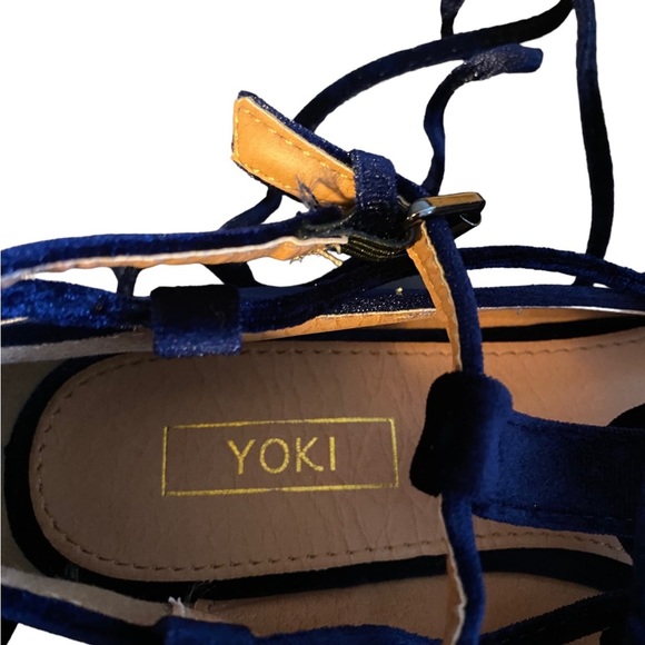 NWT In Box Yoki Navy Urban Flats With Ankle Wrap Velour Ballet Style Shoes - Picture 5 of 8